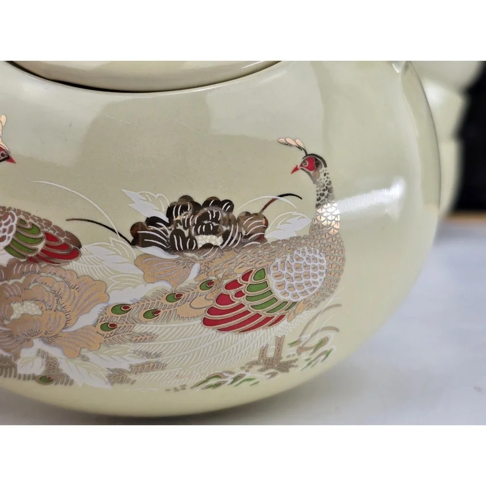 Vintage Keramik Tea Set Teapot + 4 handleless Cups Teaset/Saki, New In Box White